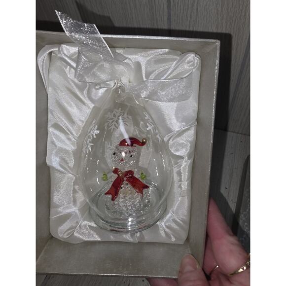 Spun Blown Glass Lighted Ornament Snowman Christma Tree Changes Color Gift Box - Picture 8 of 13